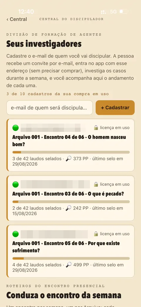 Central de Investigações dentro do app
